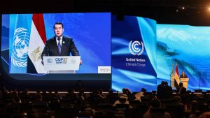 The Prime Minister of Kazakhstan, Alikhan Smailov, at the Global Climate Change November 2022 Conference (COP27) in Egypt.